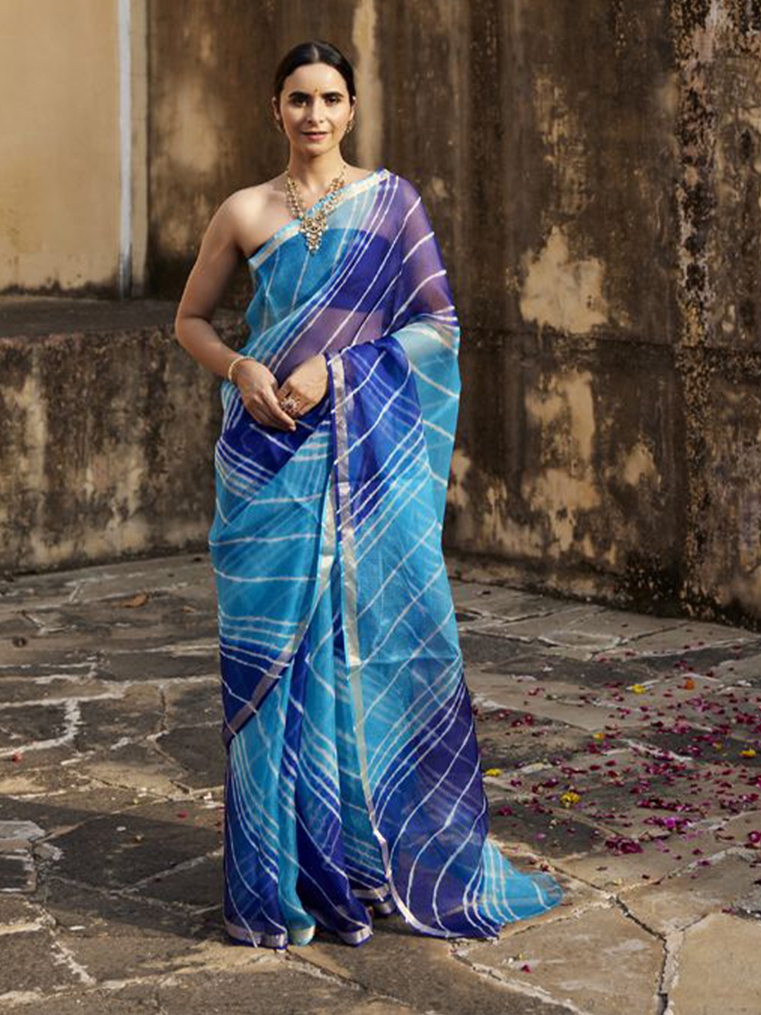 

Geroo Luxe Leheriya Pure Silk Kota Saree, Turquoise blue