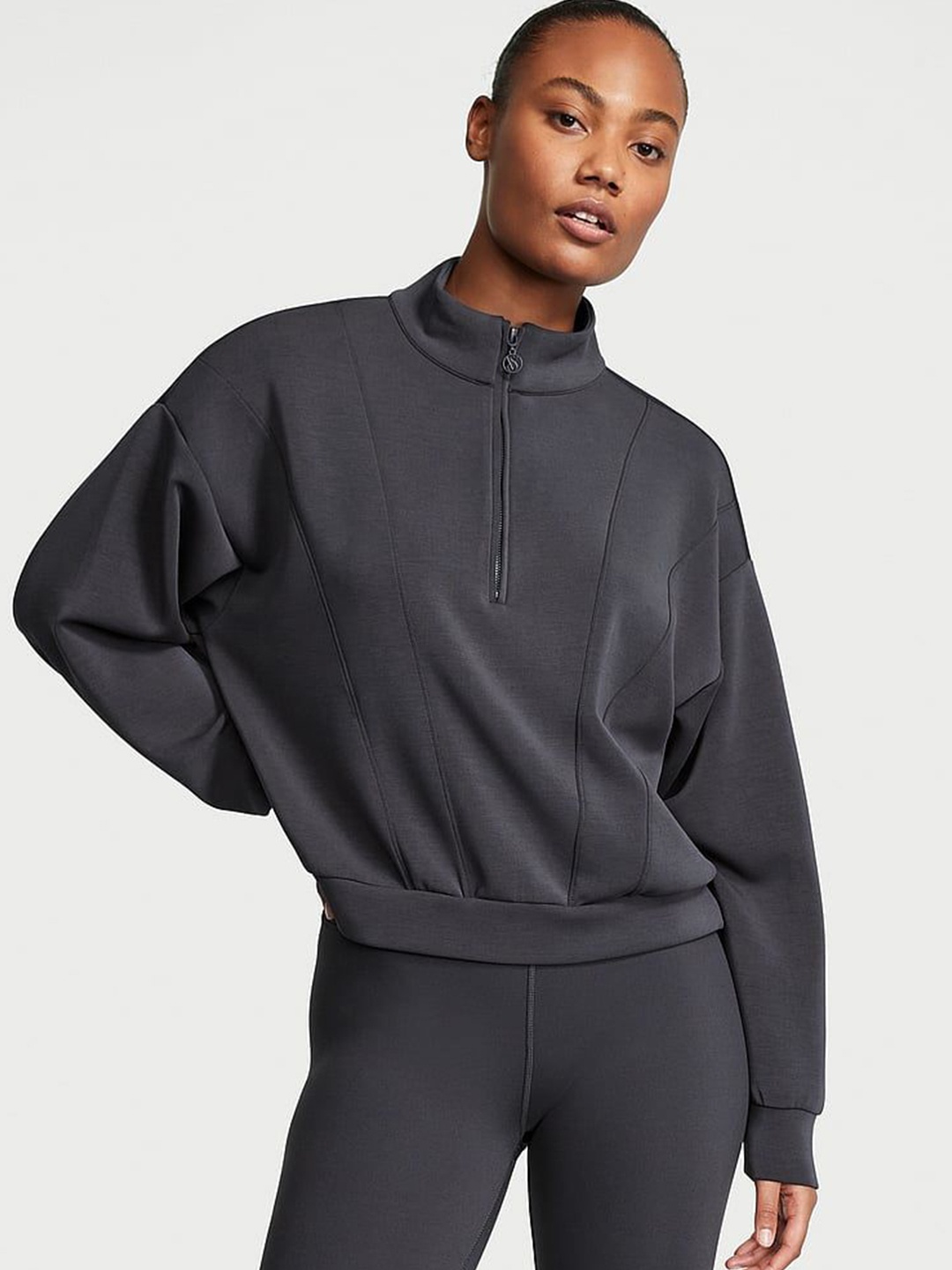 

Victoria's Secret Women Mock Collar Pullover Crop Sweatshirt, Black
