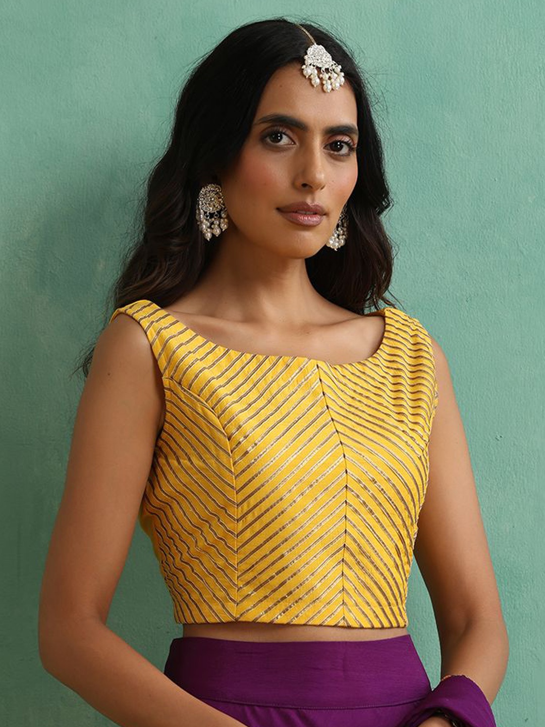 

indy Raaga women Gotta Patti Work Saree Blouse, Yellow