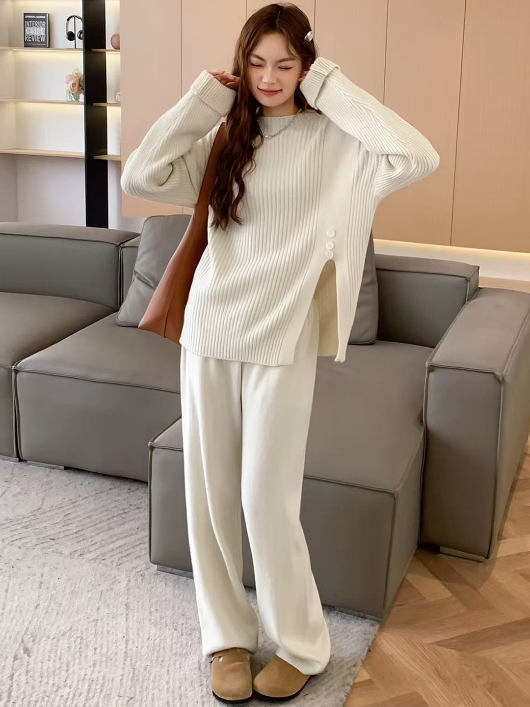 Alamode By Akanksha Beige Rio Luxe Winter Coord Set - Tracksuit