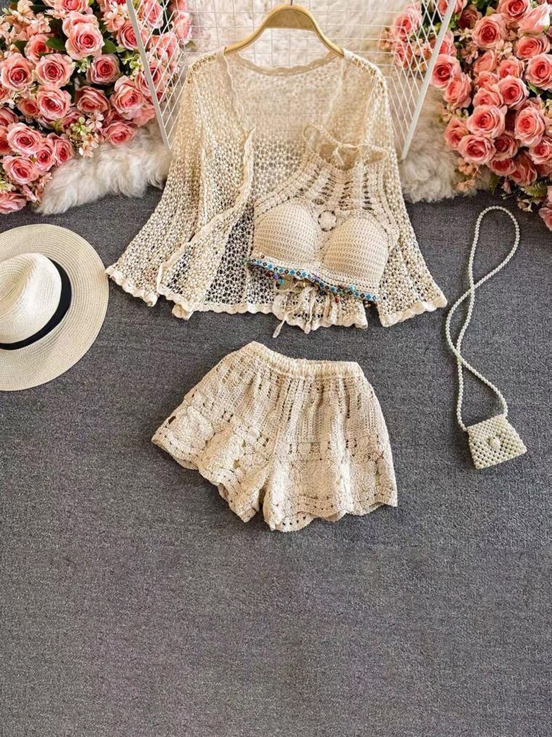 

Alamode By Akanksha Off White Jules 3 Piece Coord Set - Resortwear Set