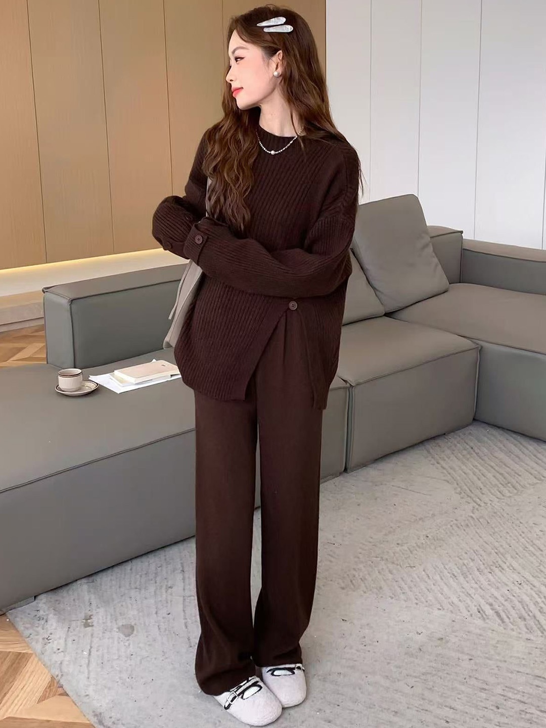 Alamode By Akanksha Brown Rio Luxe Winter Coord Set - Tracksuit