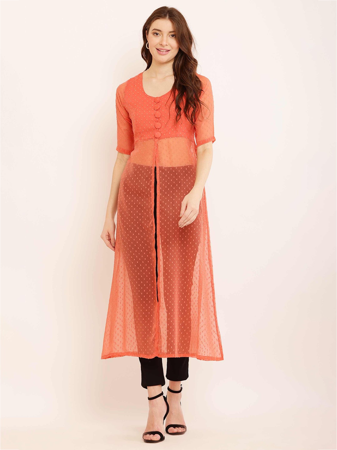 

Sash Women Woven Design A-Line Kurti, Orange