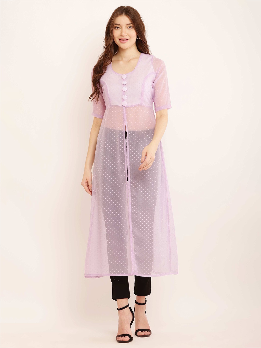Sash Women Georgette Front Slit Kurta, Lavender