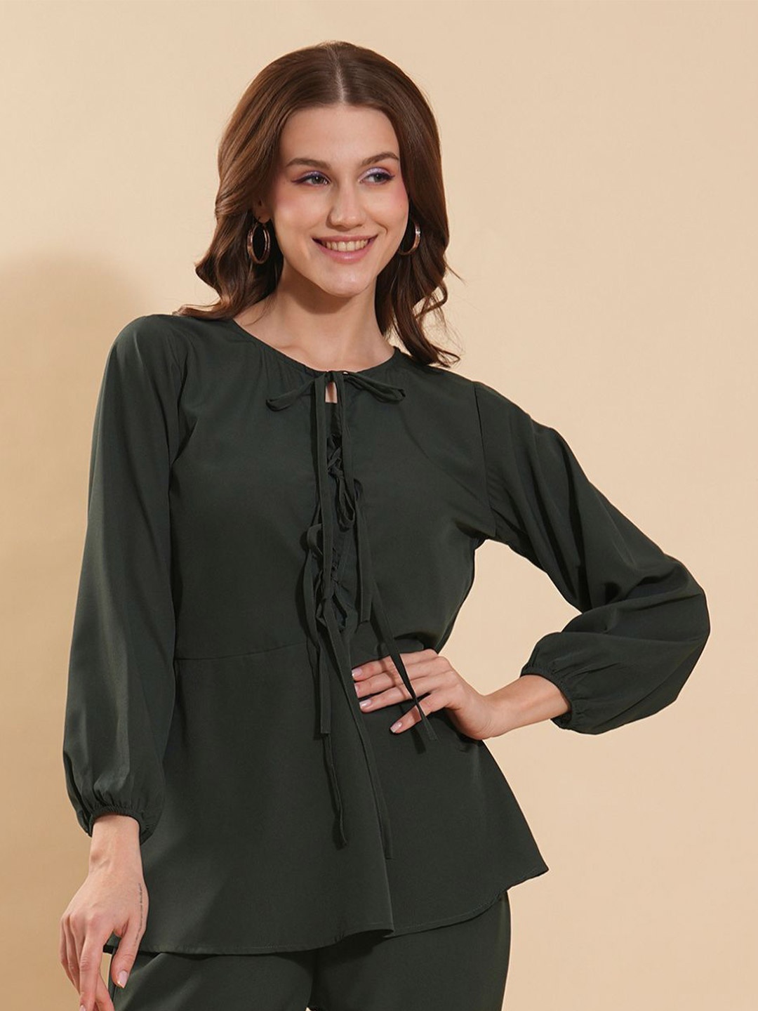Murcia Women Round Neck Peplum Top, Teal