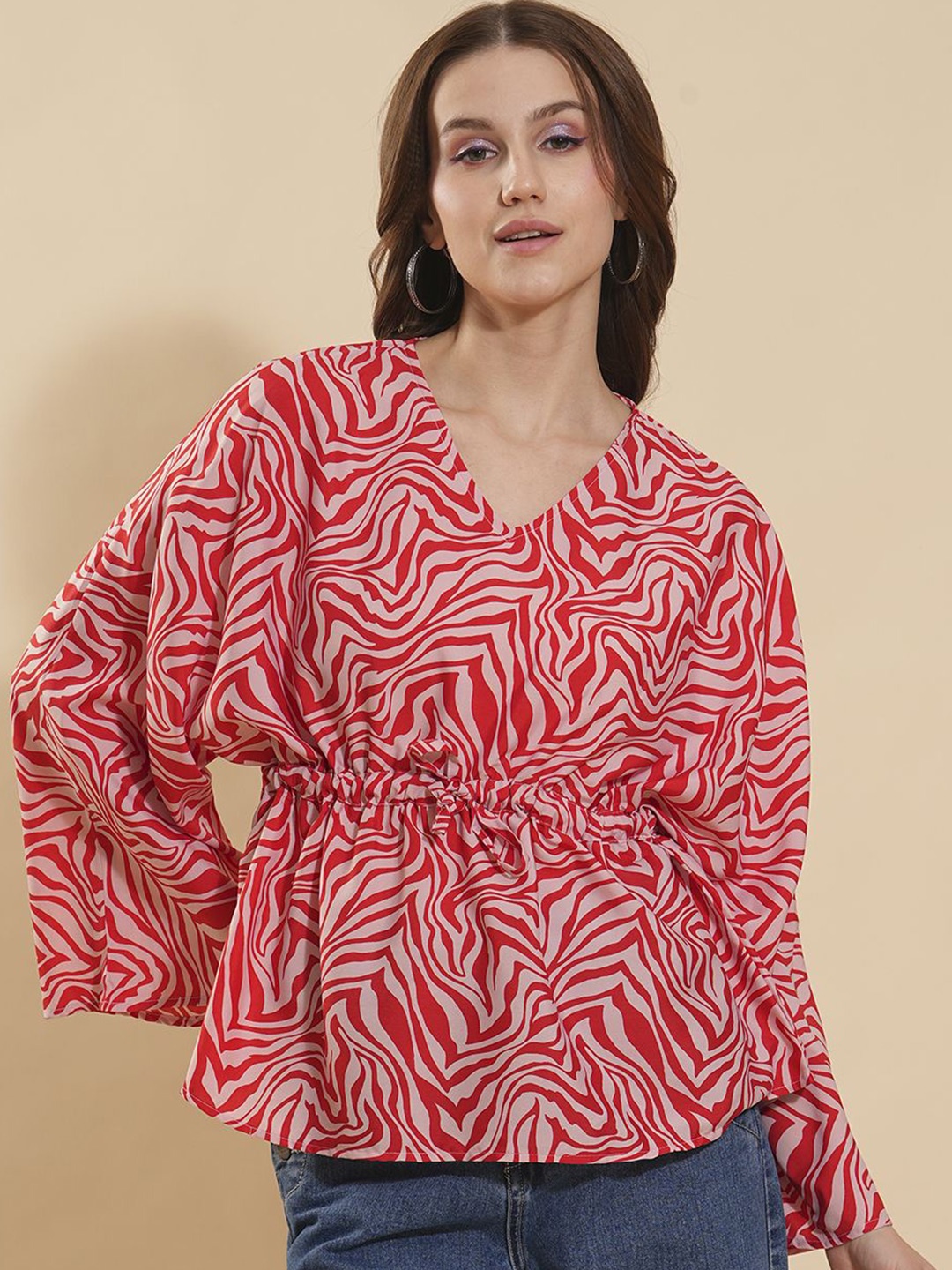 

Murcia Women Kimono Sleeve Tiered Top, Red