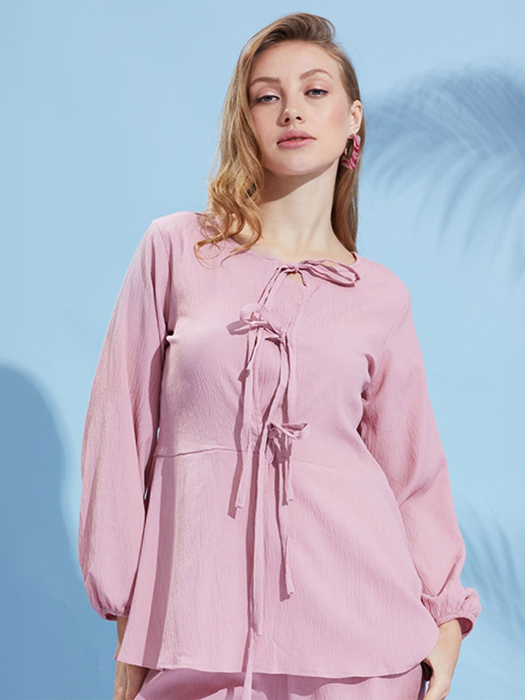 

Murcia Women Texture Peplum Top, Pink