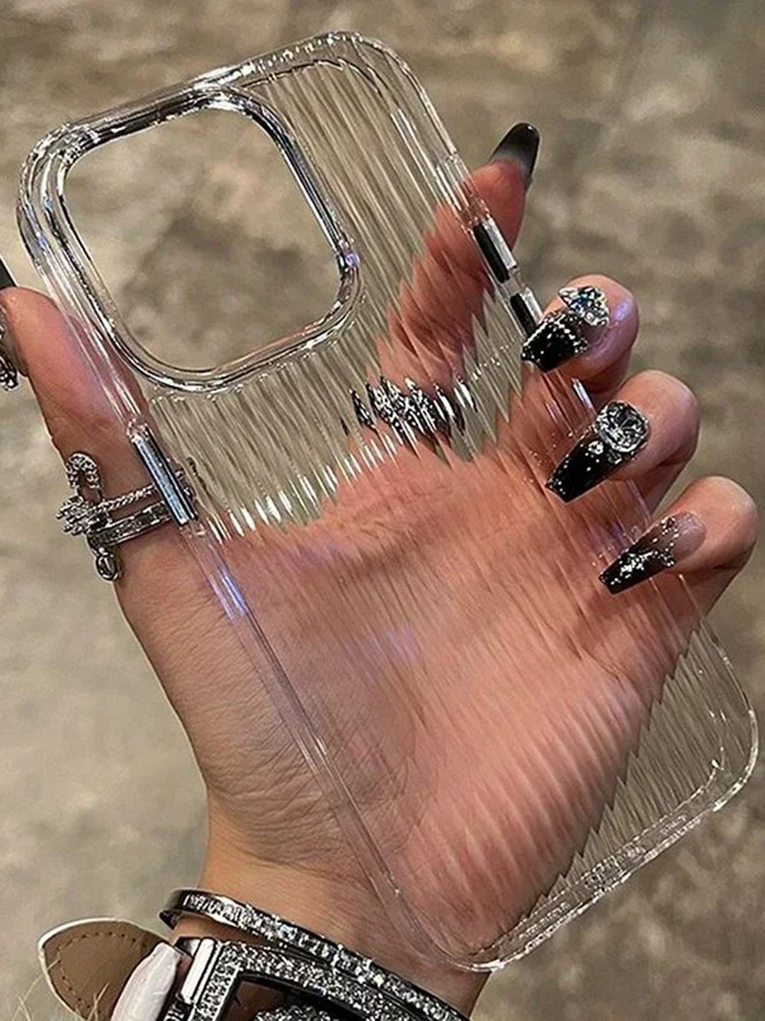 

Luxury Kase Textured iPhone 16 Plus Back Case, Transparent
