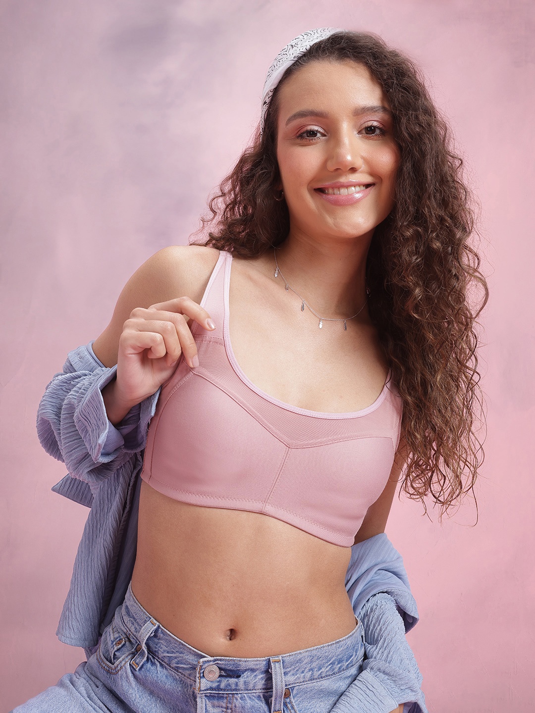 

DressBerry Solid Full Coverage Bra, Pink