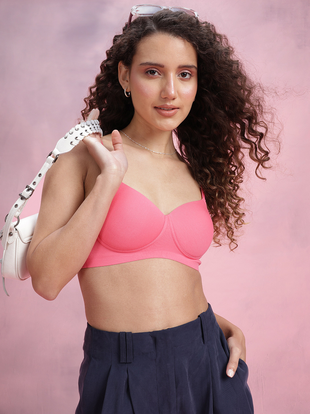

DressBerry Solid Lightly Padded Full Coverage Bra, Pink