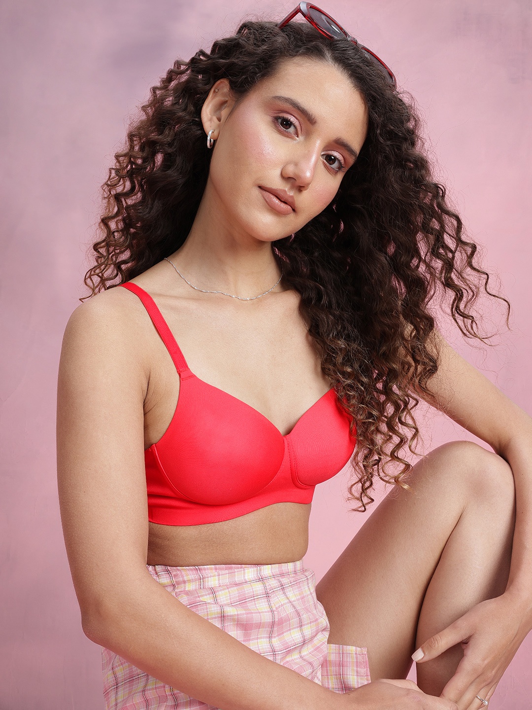 

DressBerry Lightly Padded Full Coverage Bra, Red