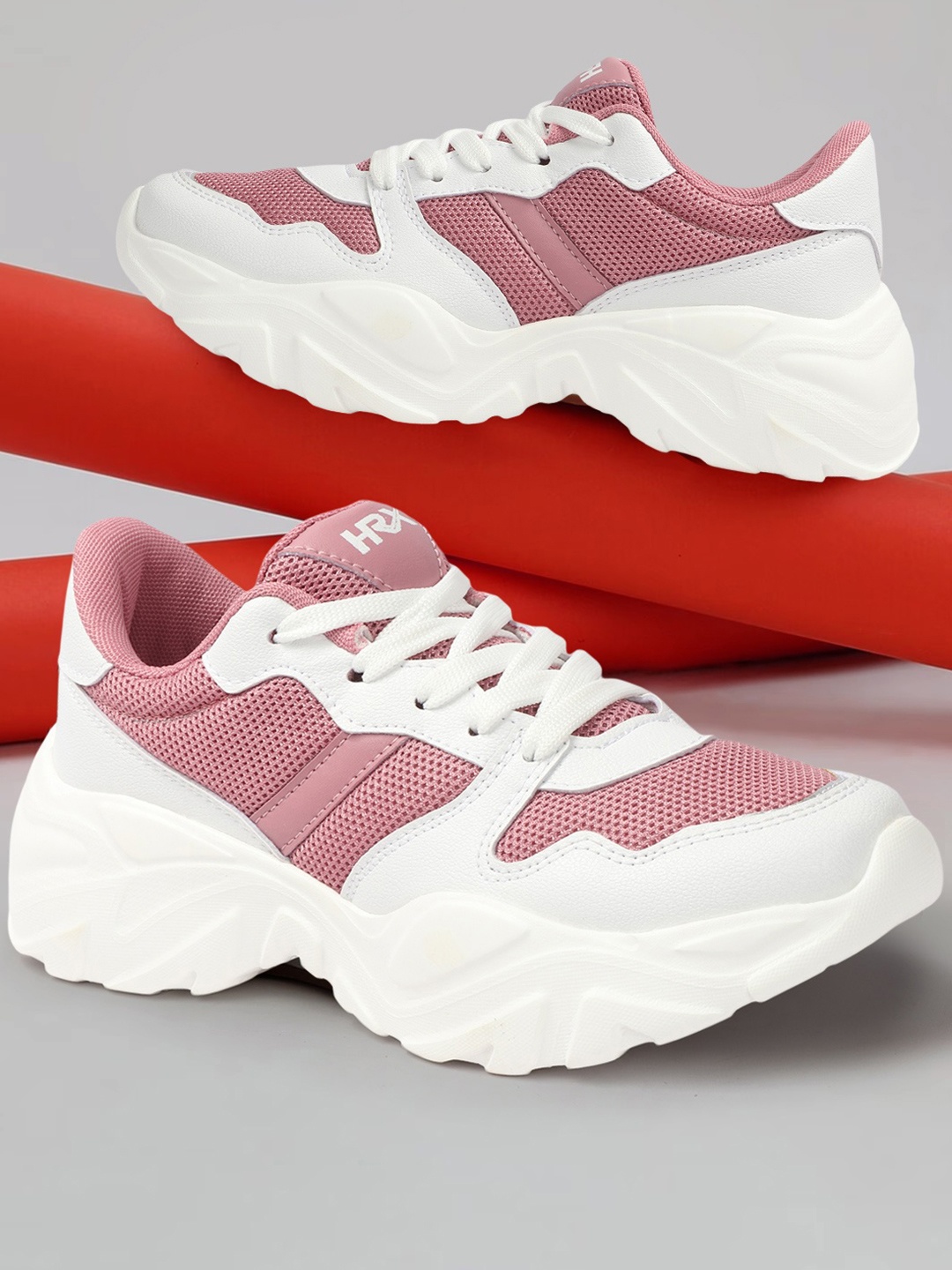 

HRX by Hrithik Roshan Women Lightweight Textured Lace-Ups Sneakers, Pink