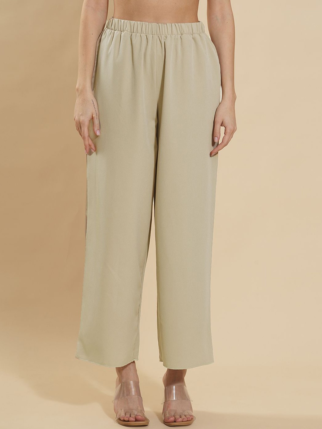 

Fashfun Women Relaxed Fit Mid-Rise Trousers, Beige