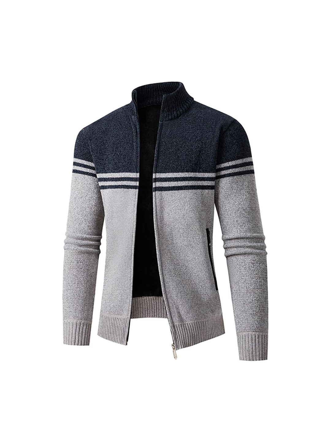 

StyleCast x Revolte Men Mock Collar Striped Casual Bomber Jacket, Navy blue