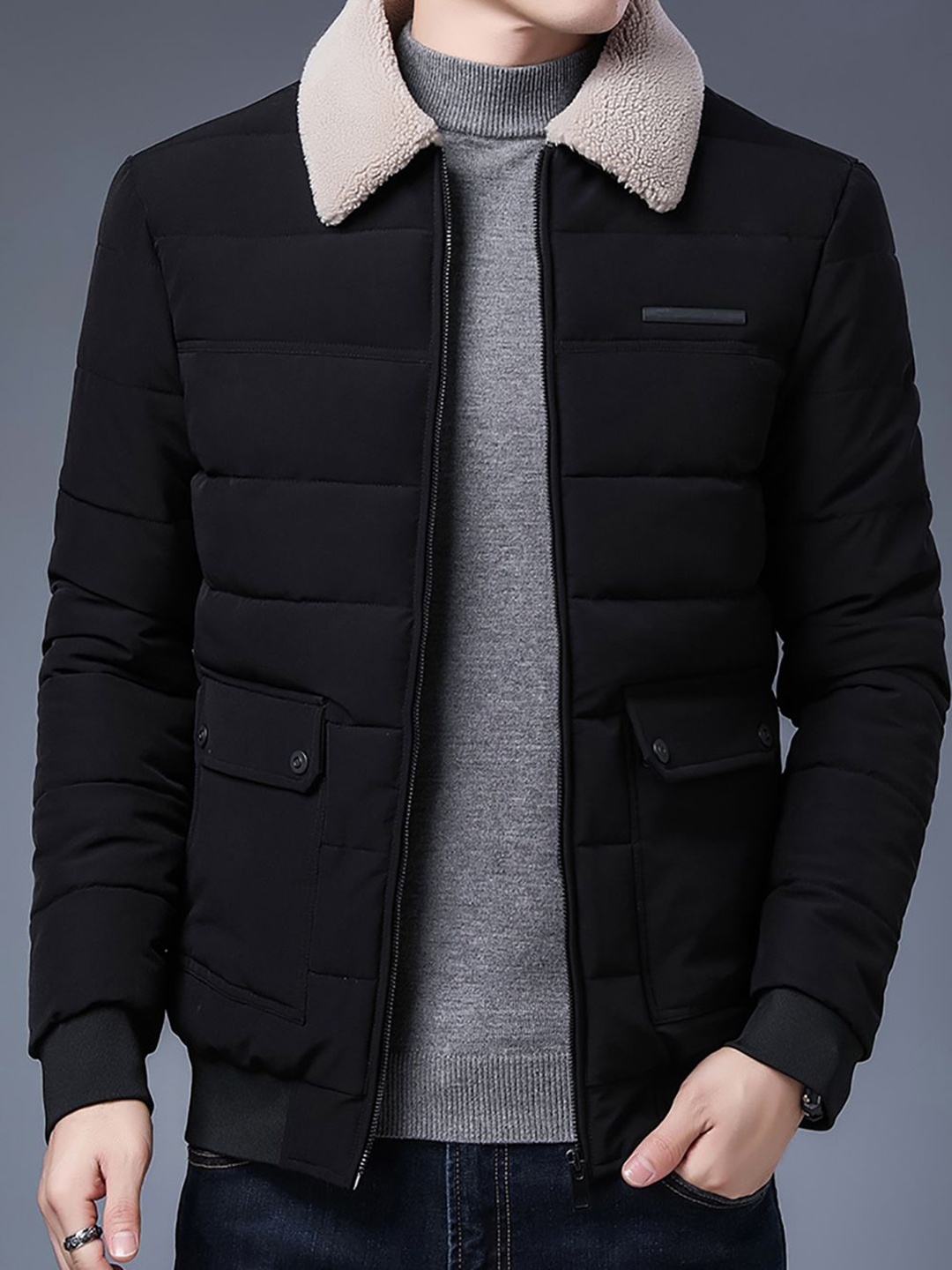 

StyleCast x Revolte Men Spread Collar Solid Casual Parka Jacket, Black