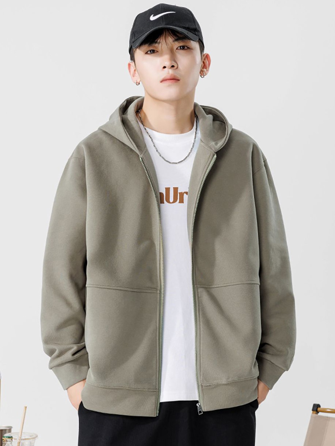 

StyleCast x Revolte Men Rapid-Dry Hooded Solid Cotton Casual Bomber Jacket, Green