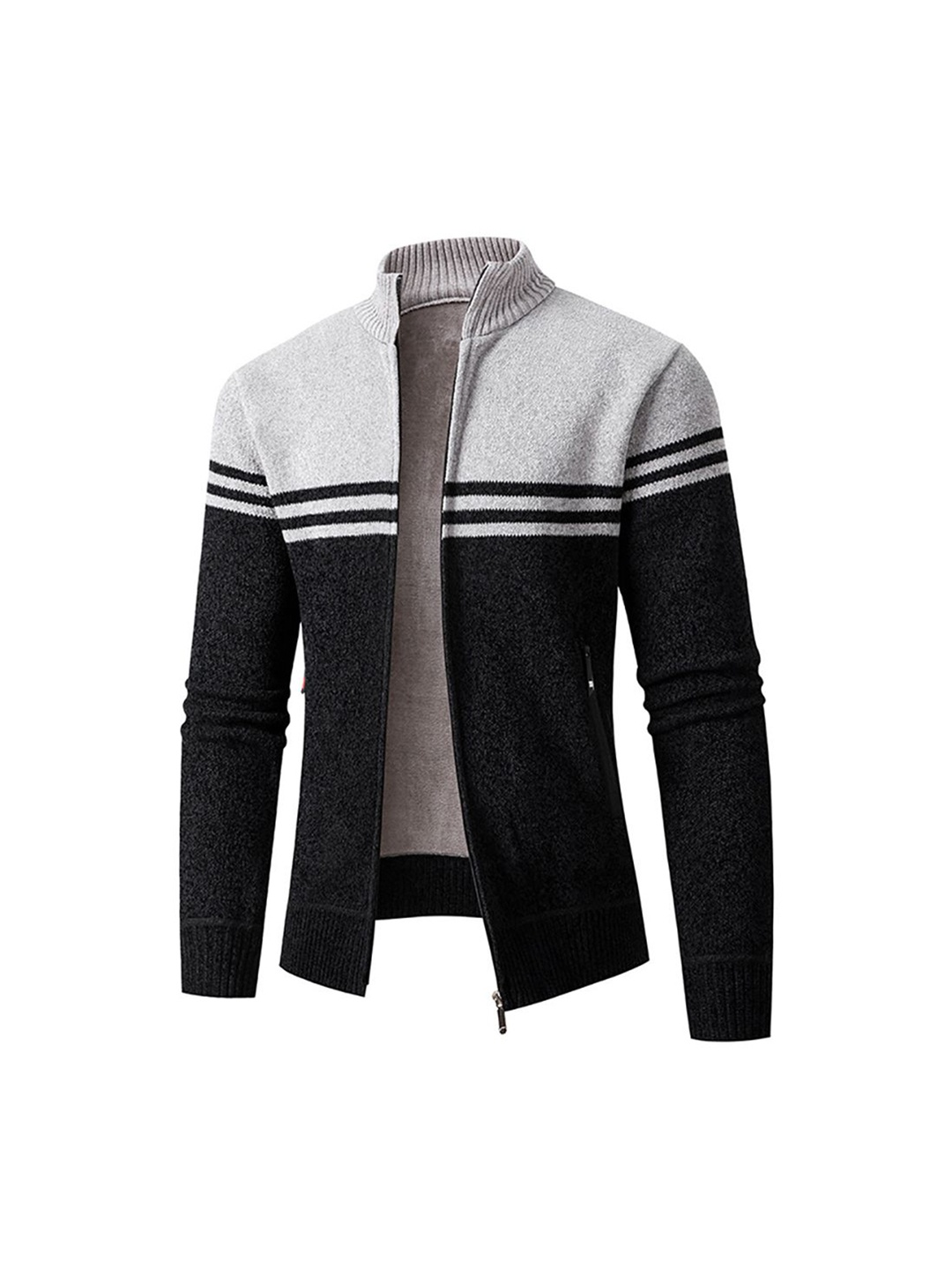 

StyleCast x Revolte Men Mock Collar Striped Casual Bomber Jacket, Grey