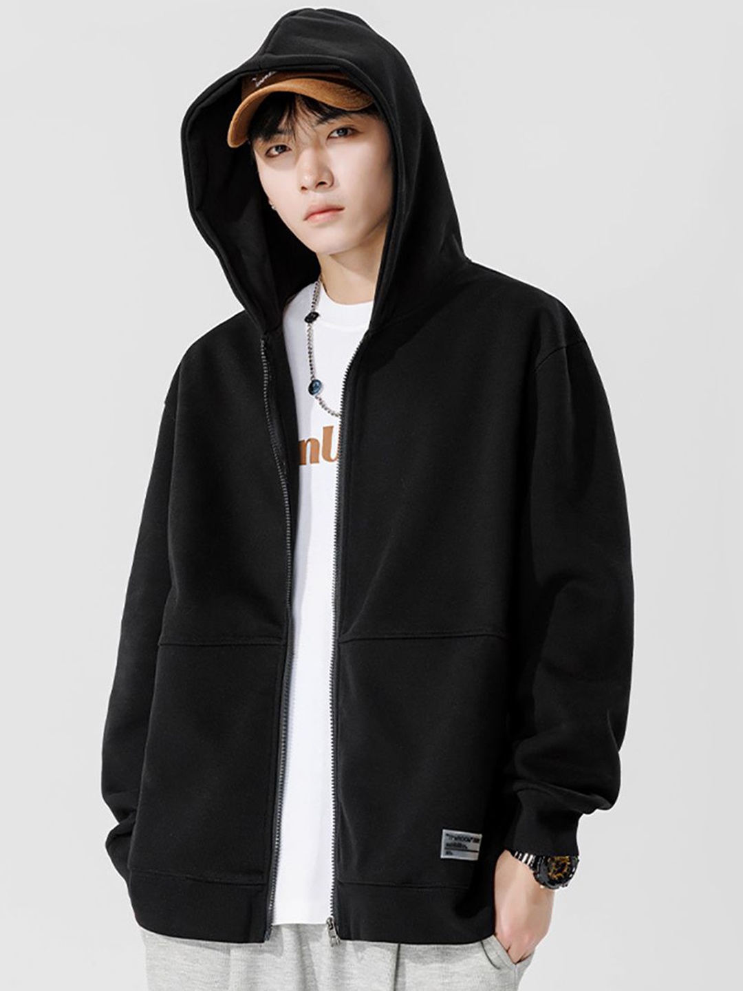 StyleCast x Revolte Men Hooded Solid Cotton Casual Bomber Jacket, Black
