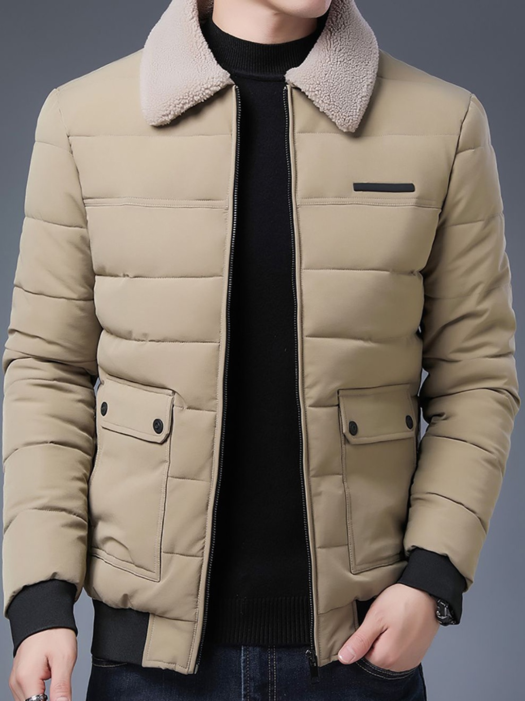 

StyleCast x Revolte Men Spread Collar Solid Casual Parka Jacket, Khaki