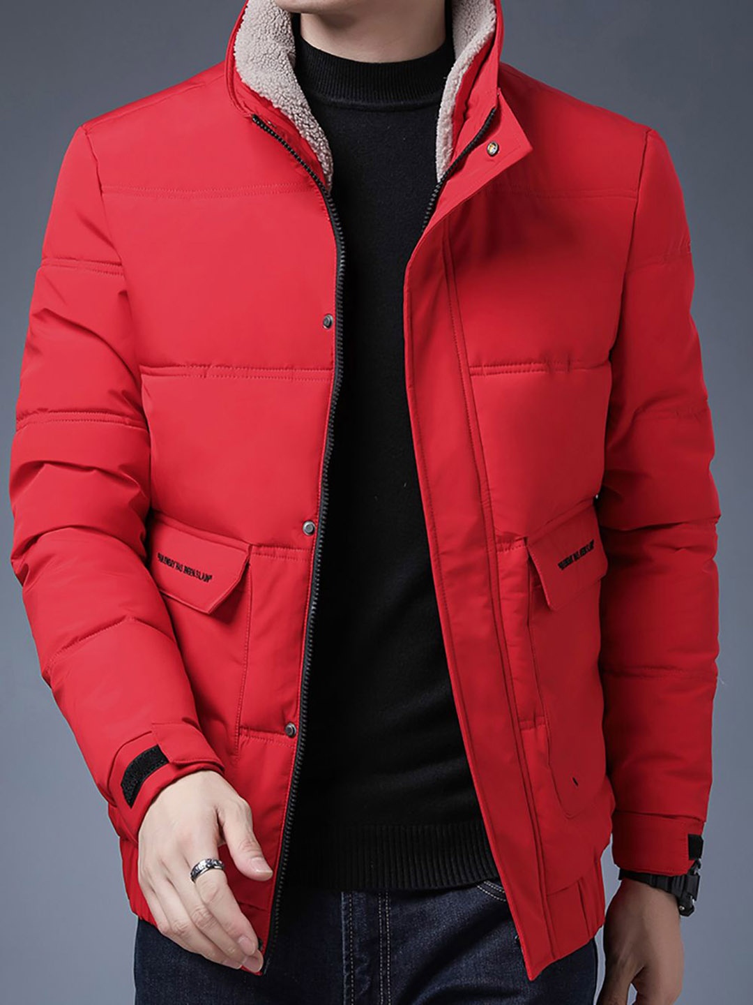 

StyleCast x Revolte Men Mock Collar Solid Casual Cotton Padded Jacket, Red