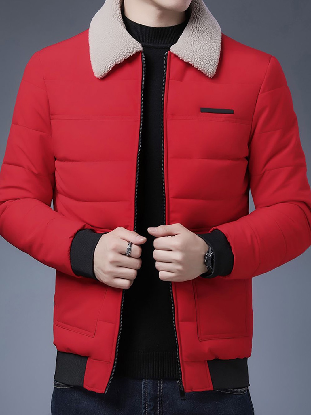 

StyleCast x Revolte Men Spread Collar Solid Casual Parka Jacket, Red
