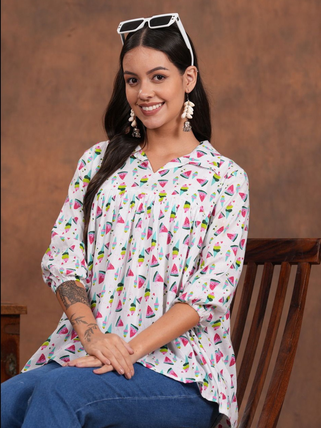 Vilgi Printed Organic Cotton Top, White