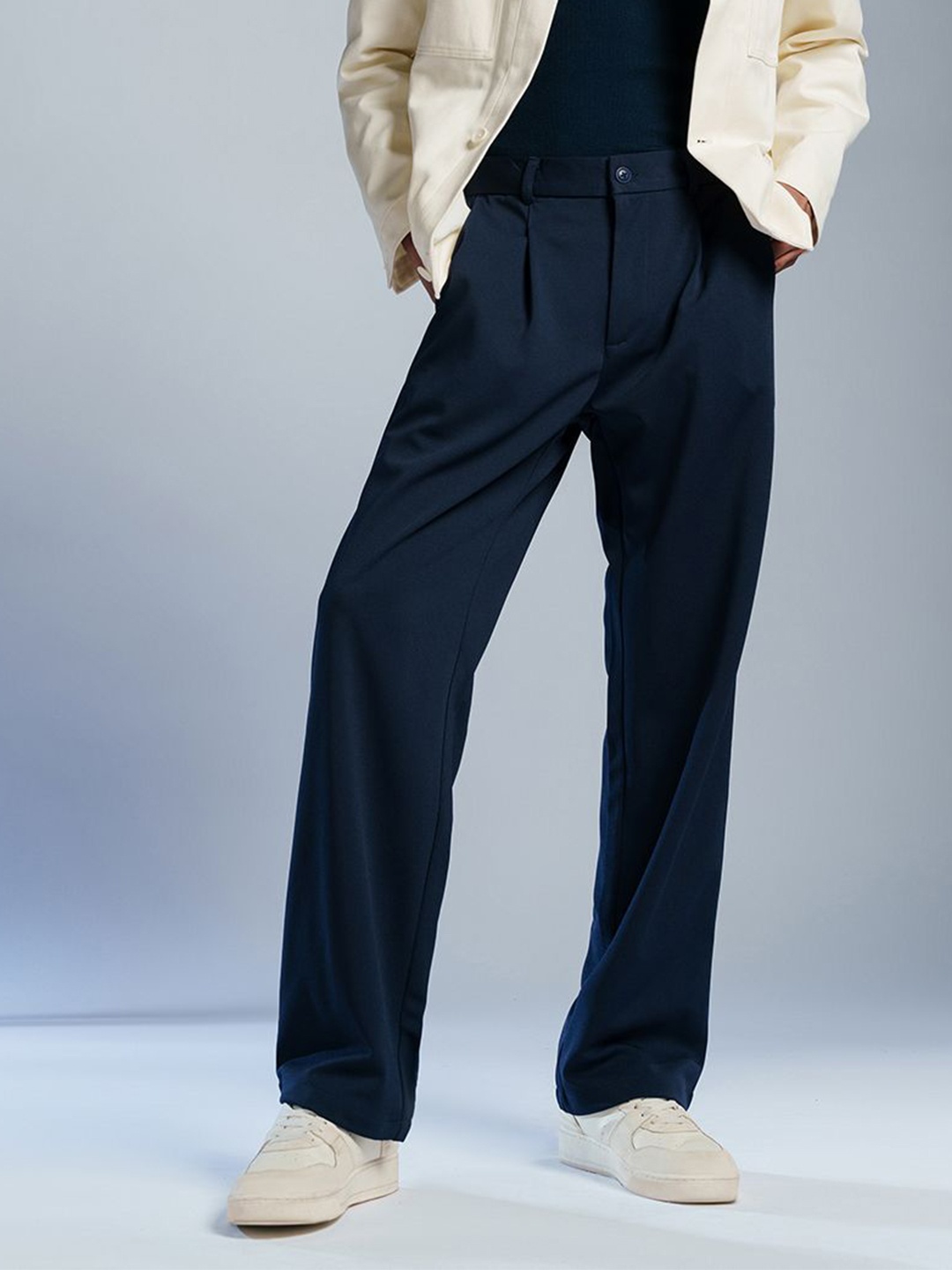 

FREAKINS Pitch Navy Men's Textured Korean Pants, Navy blue