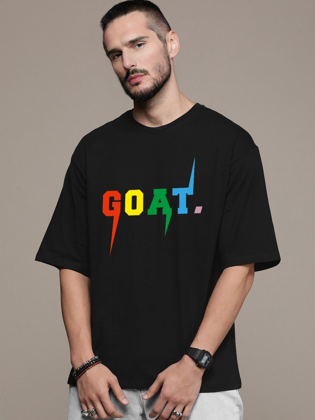 

Manlino Unisex Typography Printed Round Neck Cotton Relaxed Fit T-shirt, Black