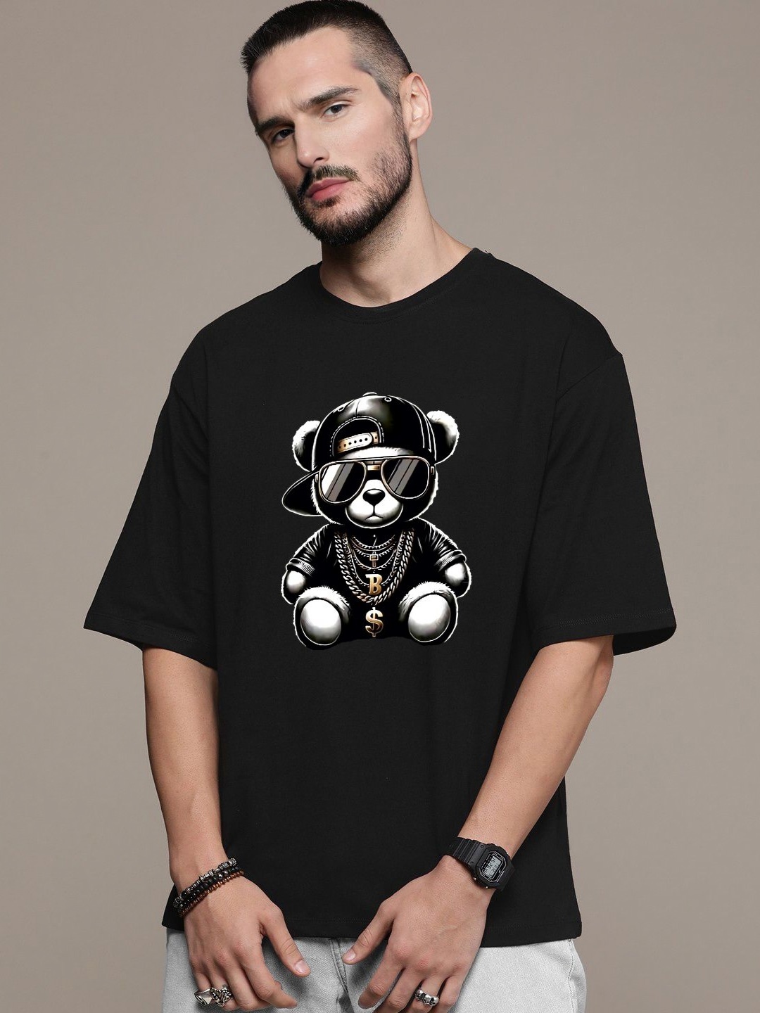 

Manlino Unisex Graphic Printed Round Neck Cotton Relaxed Fit T-shirt, Black