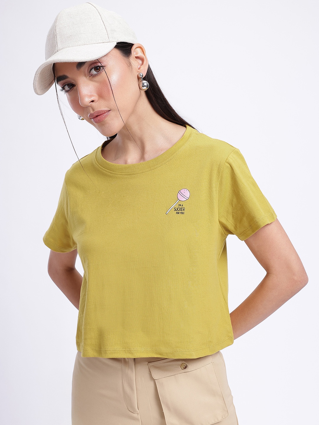 

glitchez Unspoken Print Crop T-shirt, Mustard