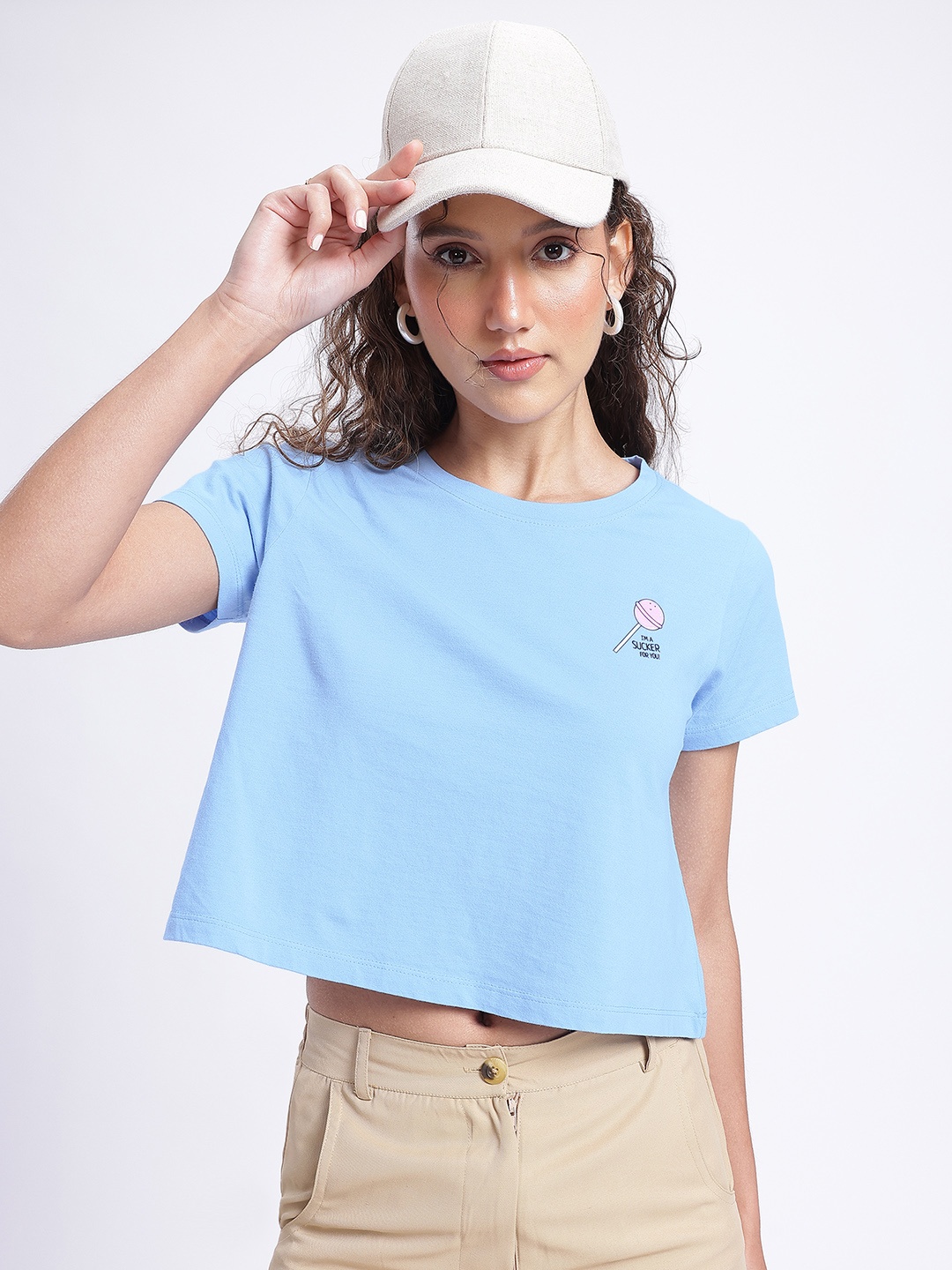 

glitchez Bare Essentials Print Crop T-shirt, Blue