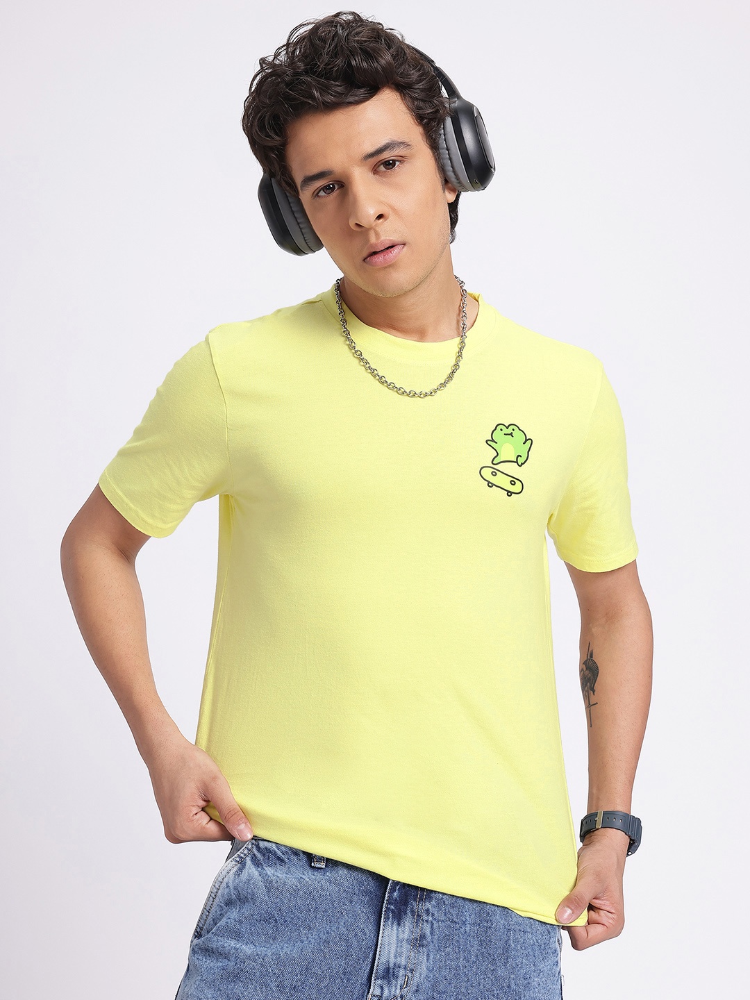 

glitchez Playful Perspective Printed Detail Regular Fit T-shirt, Yellow
