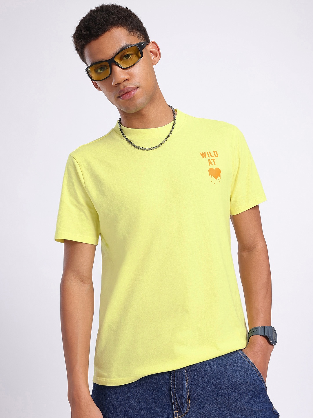 

glitchez Positioned Patterns Pure Cotton Regular Fit T-shirt, Yellow