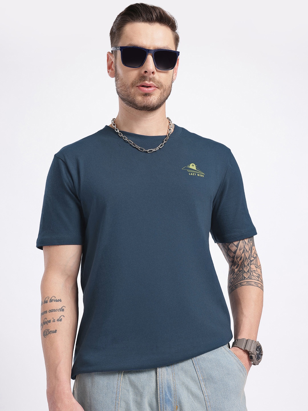 

glitchez Positioned Statements Pure Cotton Regular Fit T-shirt, Navy blue