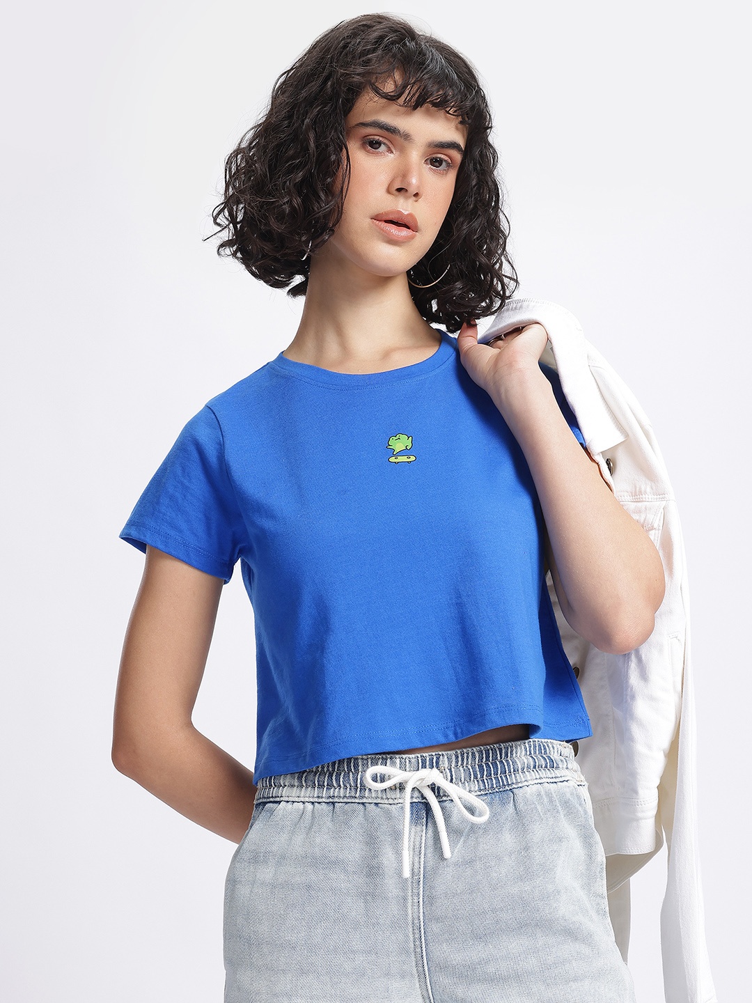 

glitchez Froggy Mood Printed Detail T-shirt, Blue