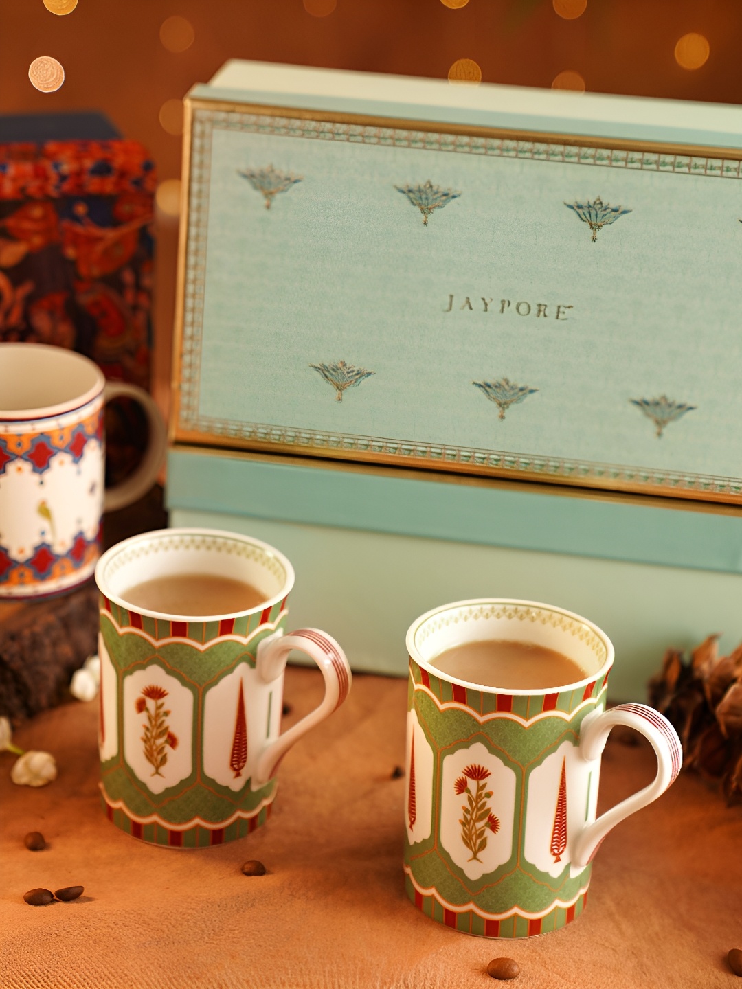 JAYPORE Green & White Floral Printed Mugs 350ml