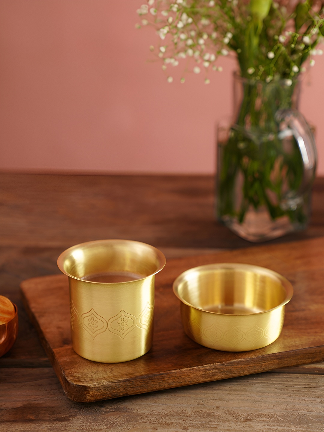 

JAYPORE Gold-Toned 2 Pieces Brass Glossy Mugs 250ml