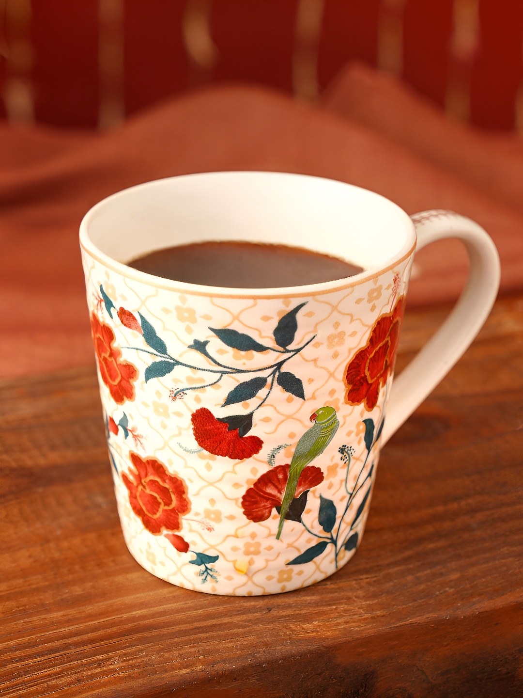 

JAYPORE Red & White Floral Printed Stoneware Mugs 270ml