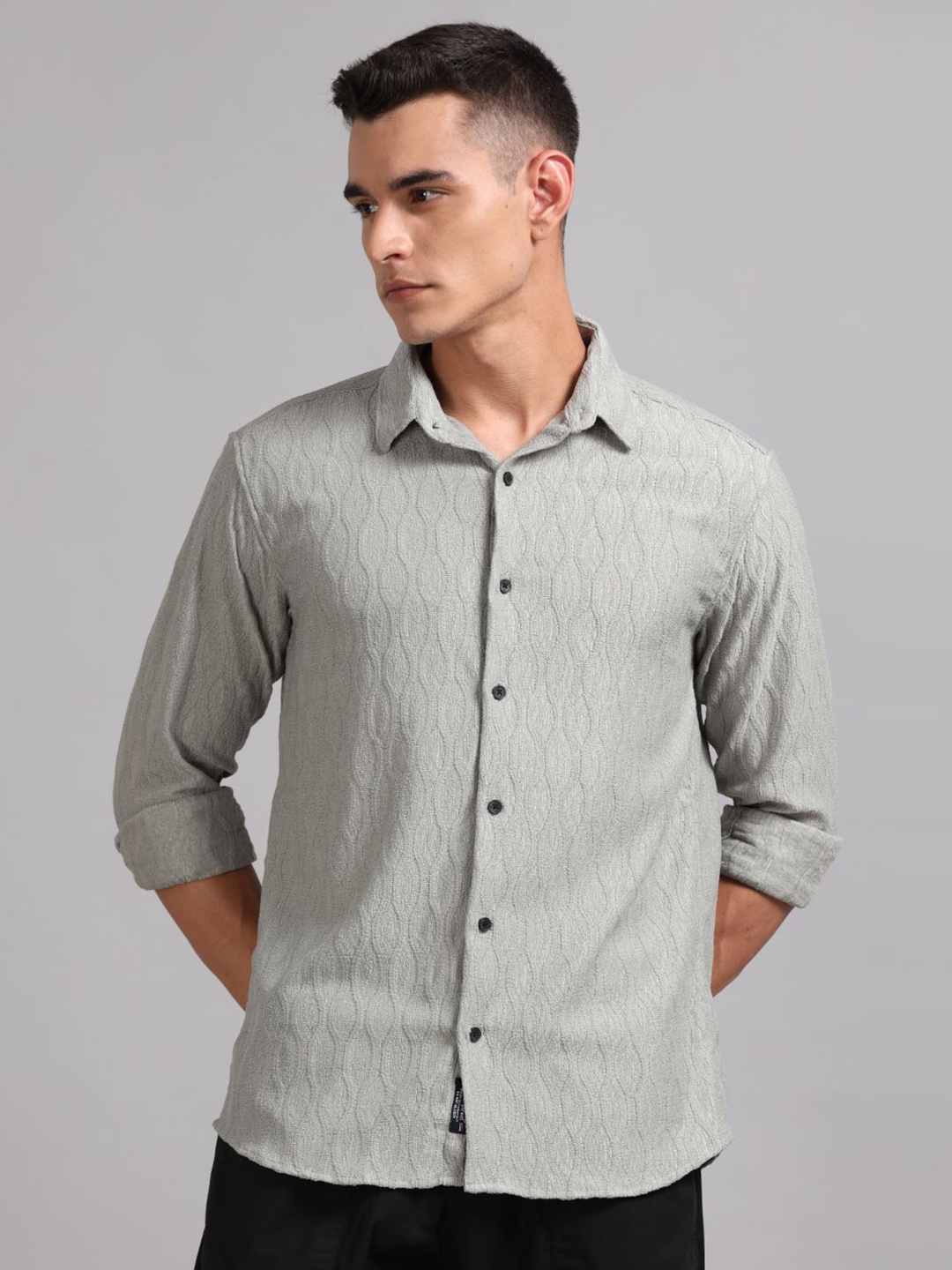 

PAUL STREET Men Standard Fit Spread Collar Textured Casual Shirt, Grey