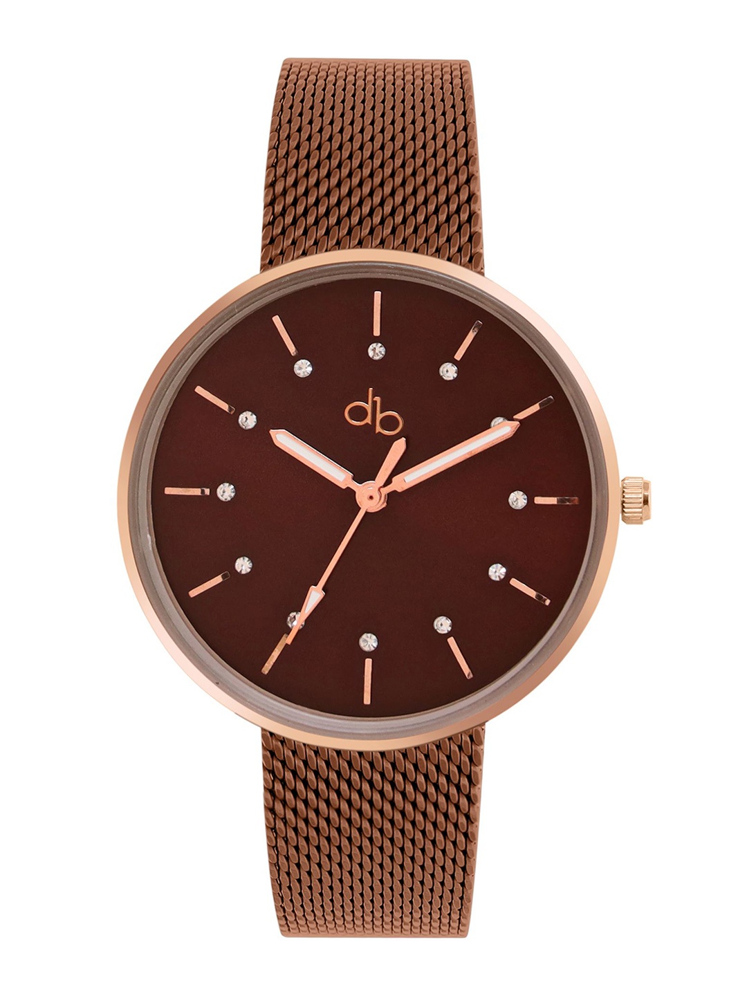 DressBerry Women Embellished Brass Dial & Straps Analogue Watch DB24-21C, Brown