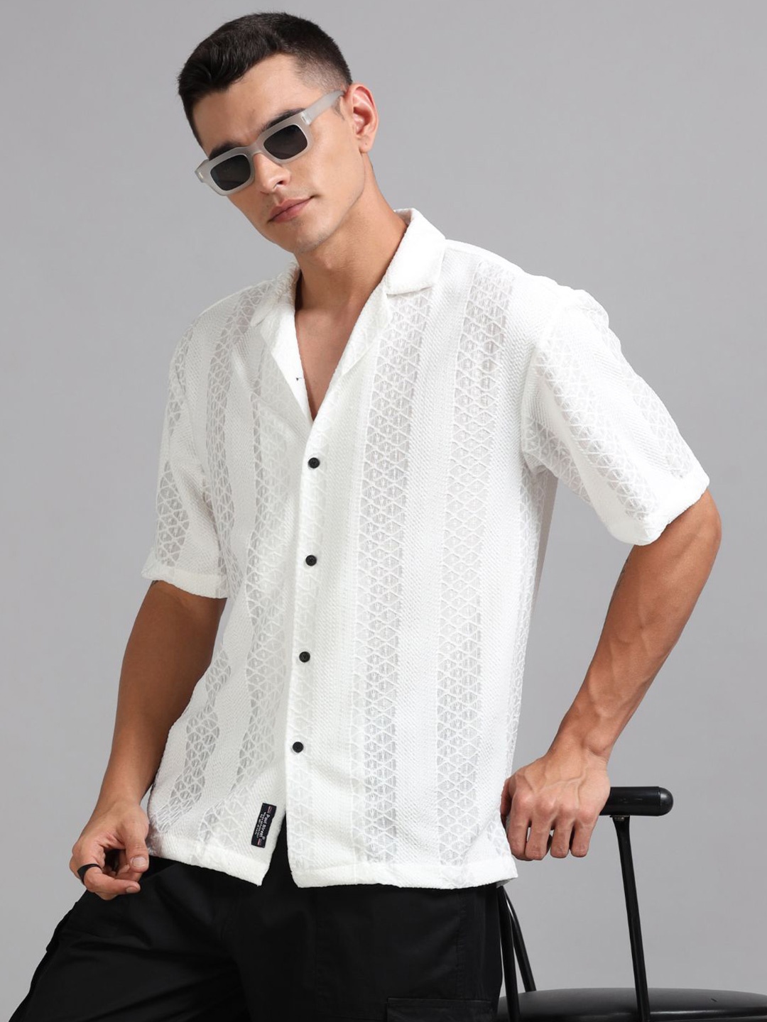 

PAUL STREET Men Relaxed Cuban Collar Textured Relaxed Fit Casual Shirt, White