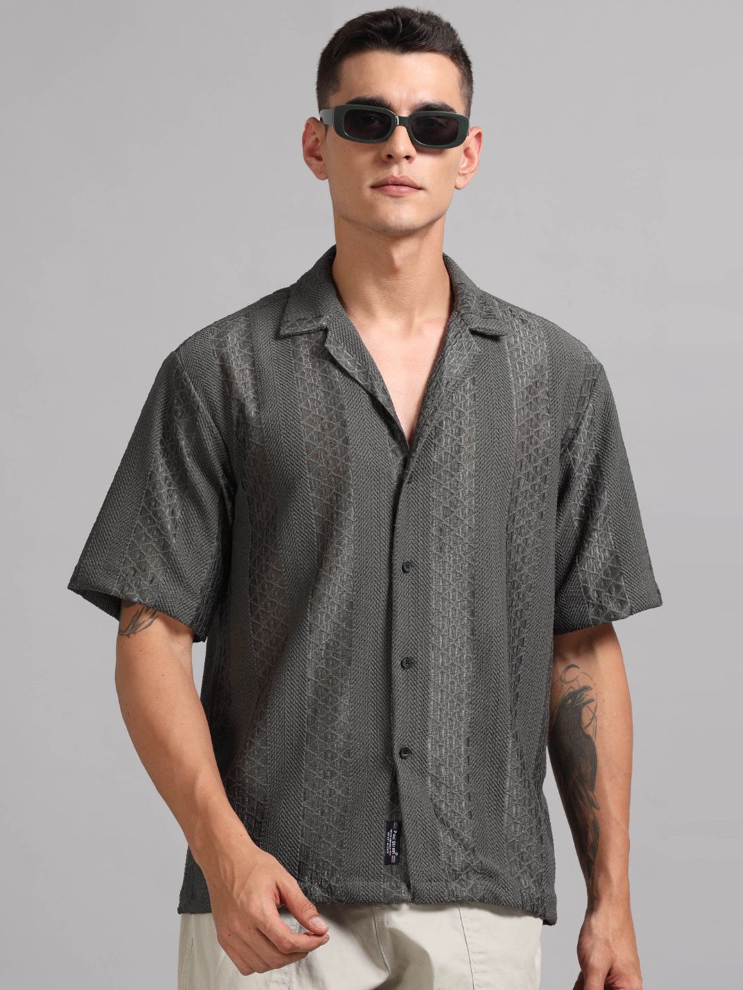 

PAUL STREET Men Relaxed Cuban Collar Textured Relaxed Fit Casual Shirt, Grey