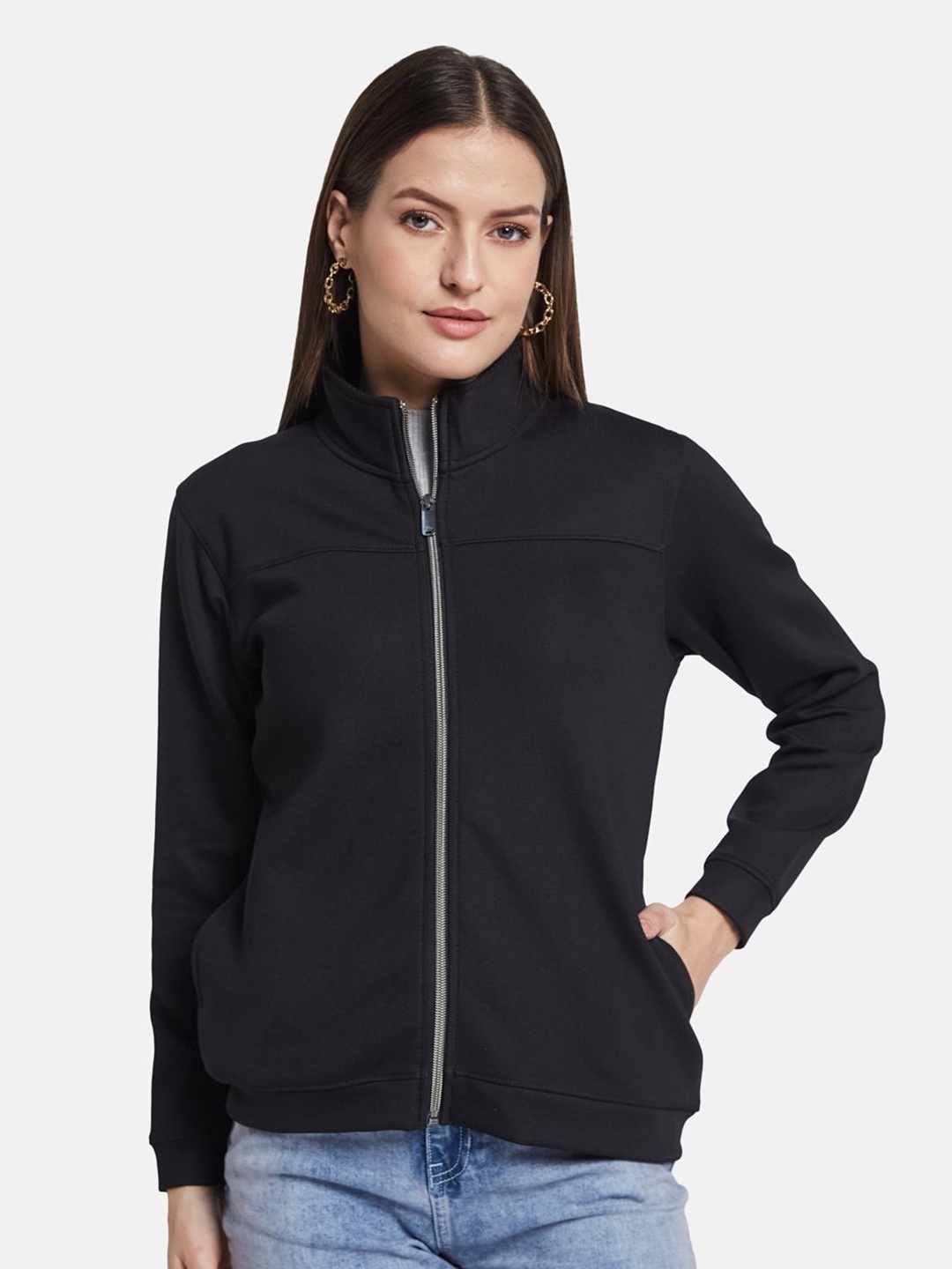 

METTLE Women Mock Collar Sweatshirt, Black