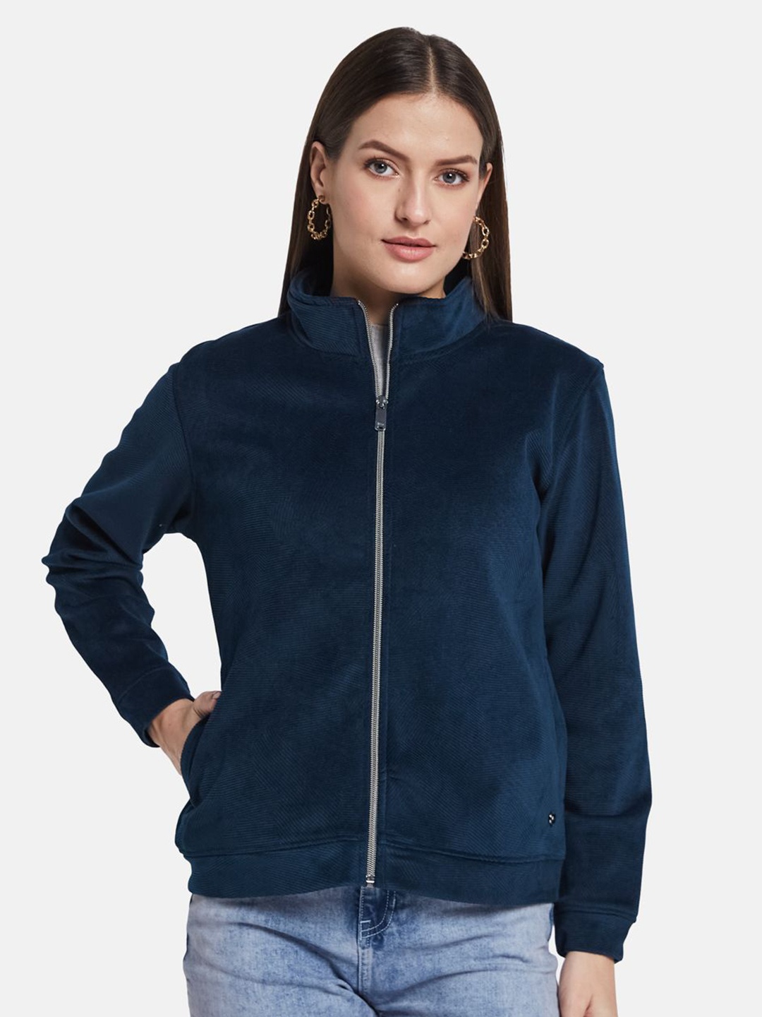 

METTLE Women Front-Open Sweatshirt, Blue