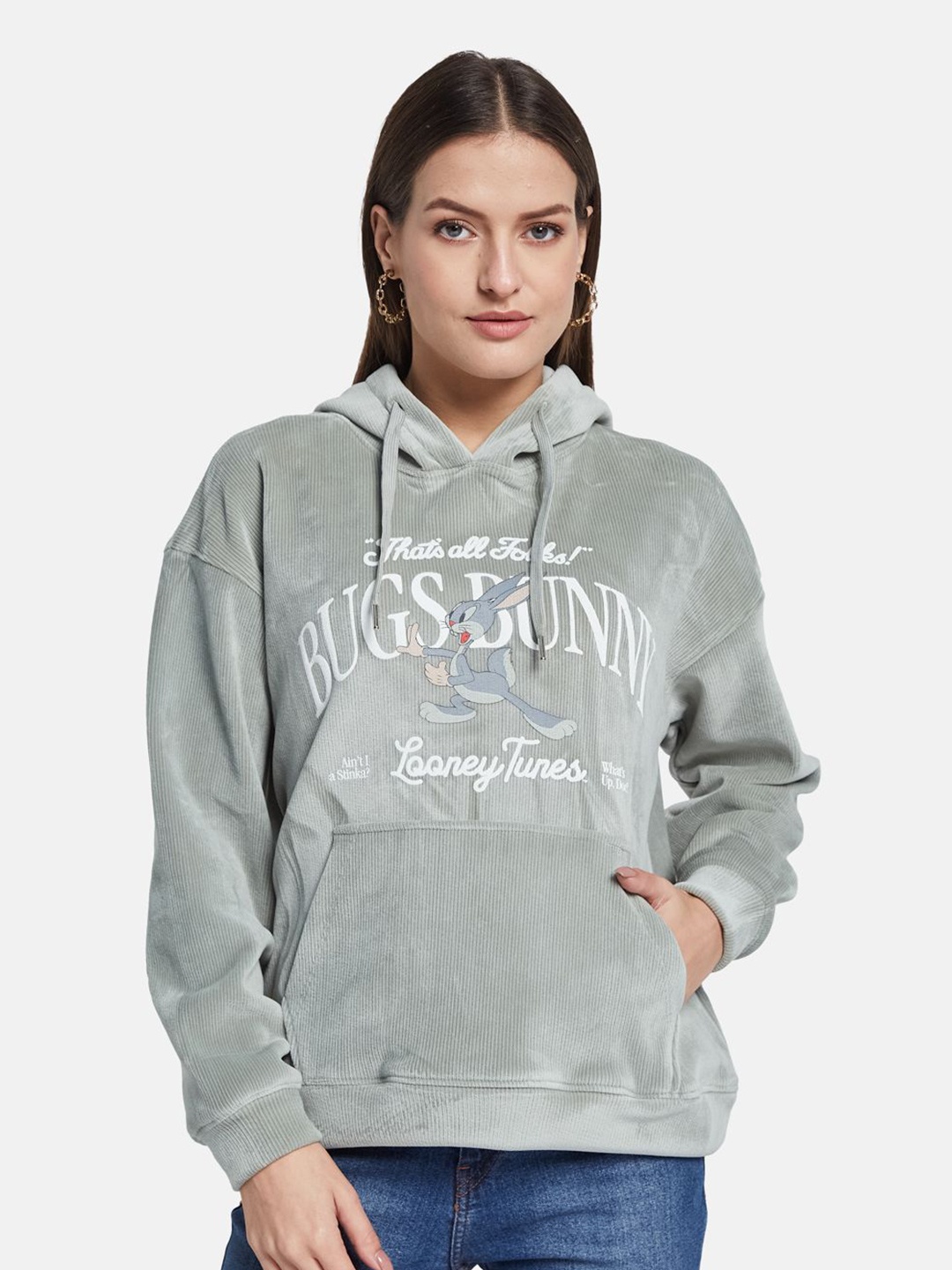 

METTLE Women Graphic Printed Hooded Sweatshirt, Olive
