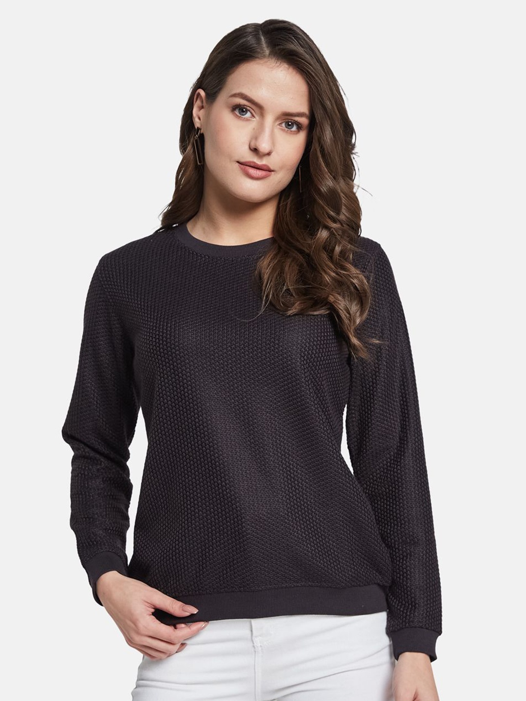 

METTLE Women Round Neck Pullover Sweatshirt, Black
