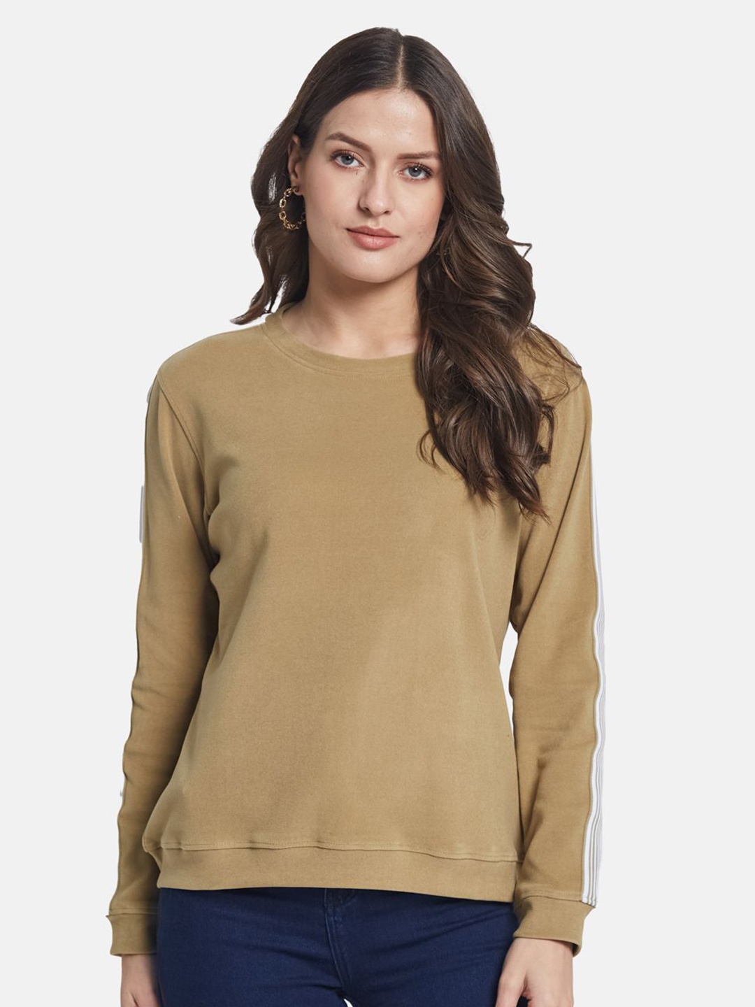 METTLE Women Round Neck Sweatshirt, Khaki
