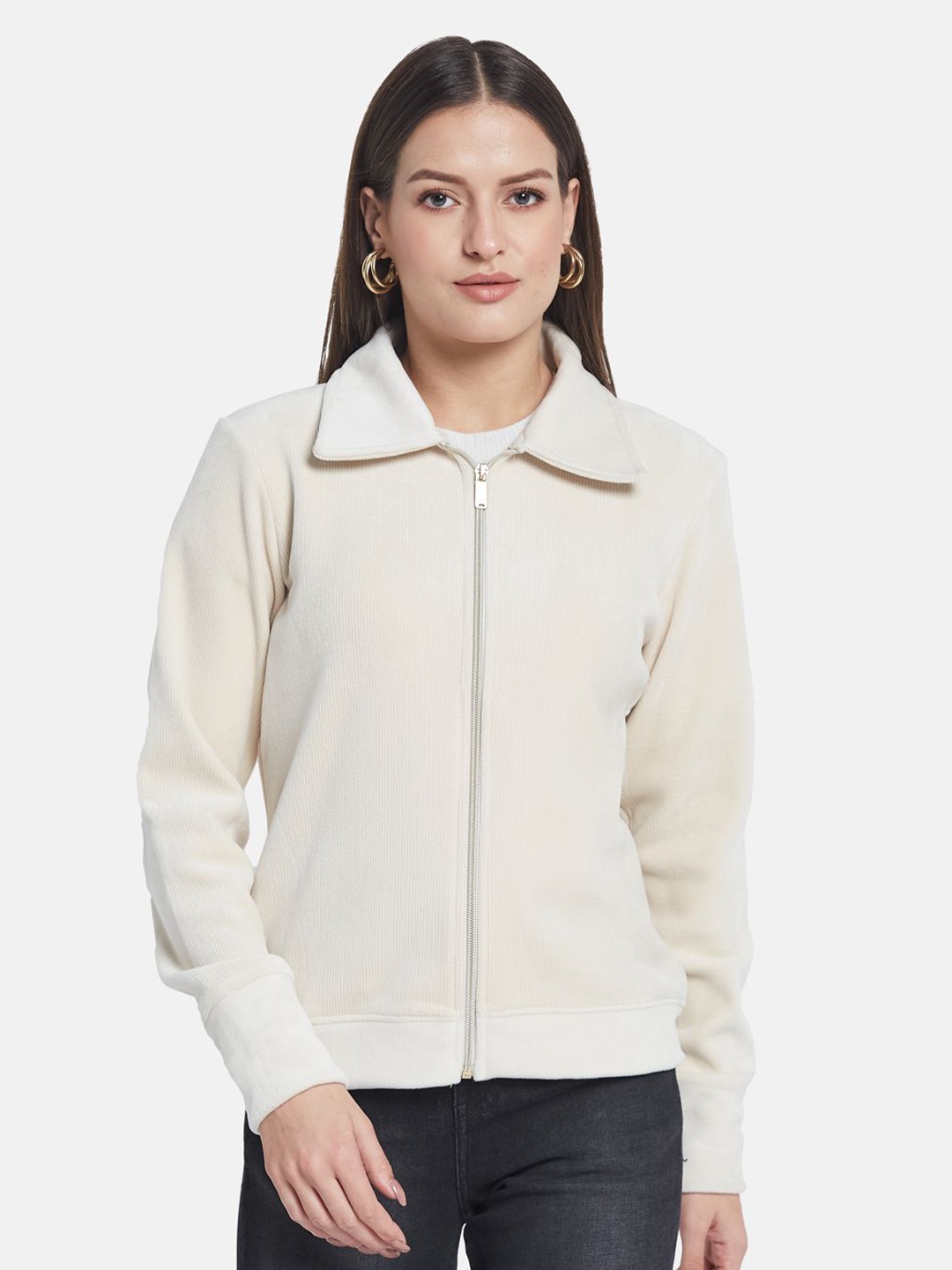 METTLE Women Front-Open Sweatshirt, Cream