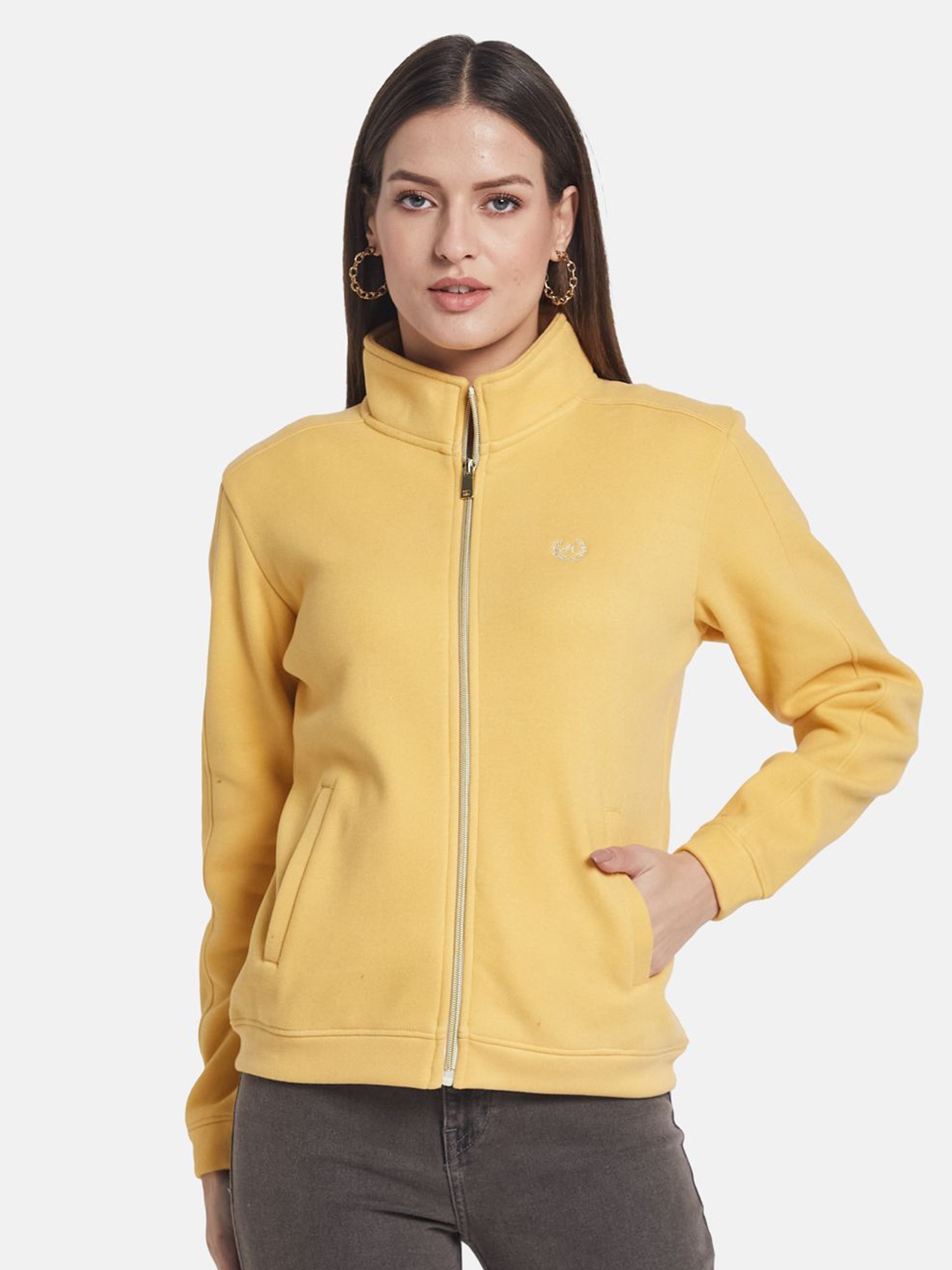 

METTLE Women Front-Open Sweatshirt, Yellow