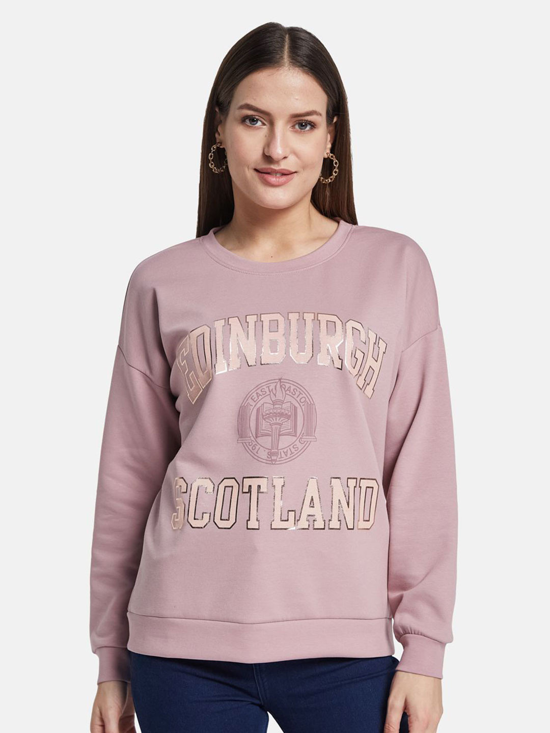 

METTLE Women Printed Sweatshirt, Pink